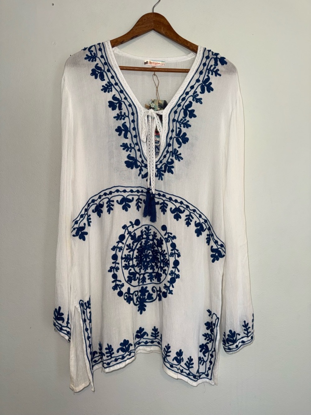 NEW Boho Embroidered Peasant Swimsuit Coverup Rise & Bloom Sheer Size XL